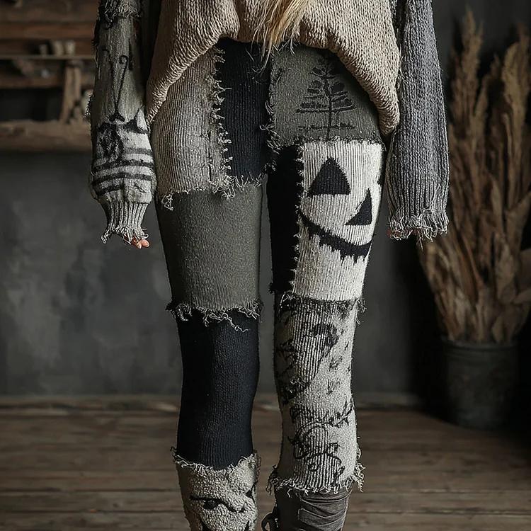 Halloween Pumpkin Colorblock Comfort Leggings