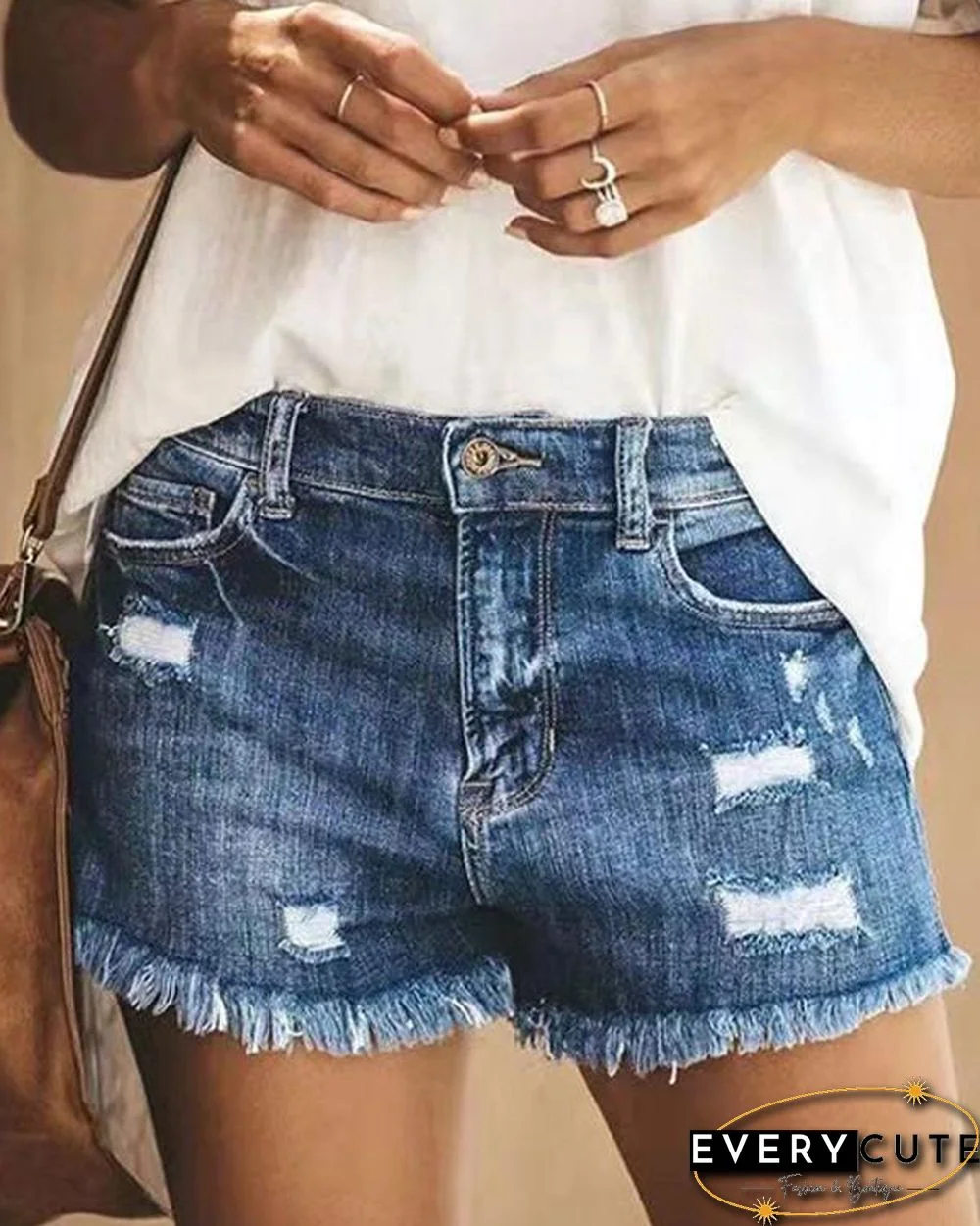 Women Distressed Stretchy Denim Jeans Shorts