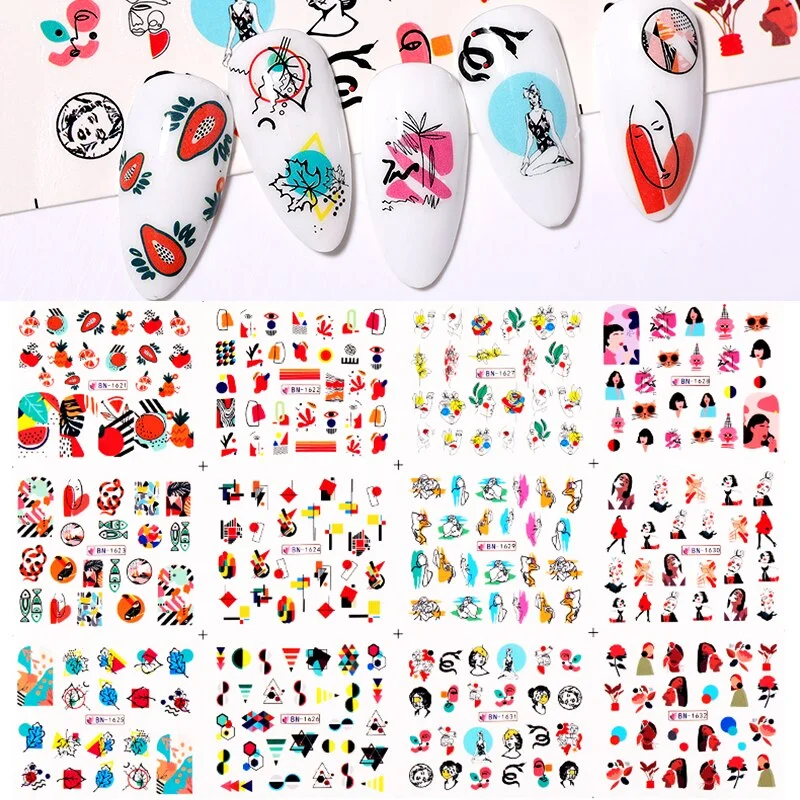 12Pcs Summer Fruit Water Decals Fruit/Kiwi/Banana/Lemon/ Strawberry Designs DIY Nail Stickers Wraps Slider Decoration