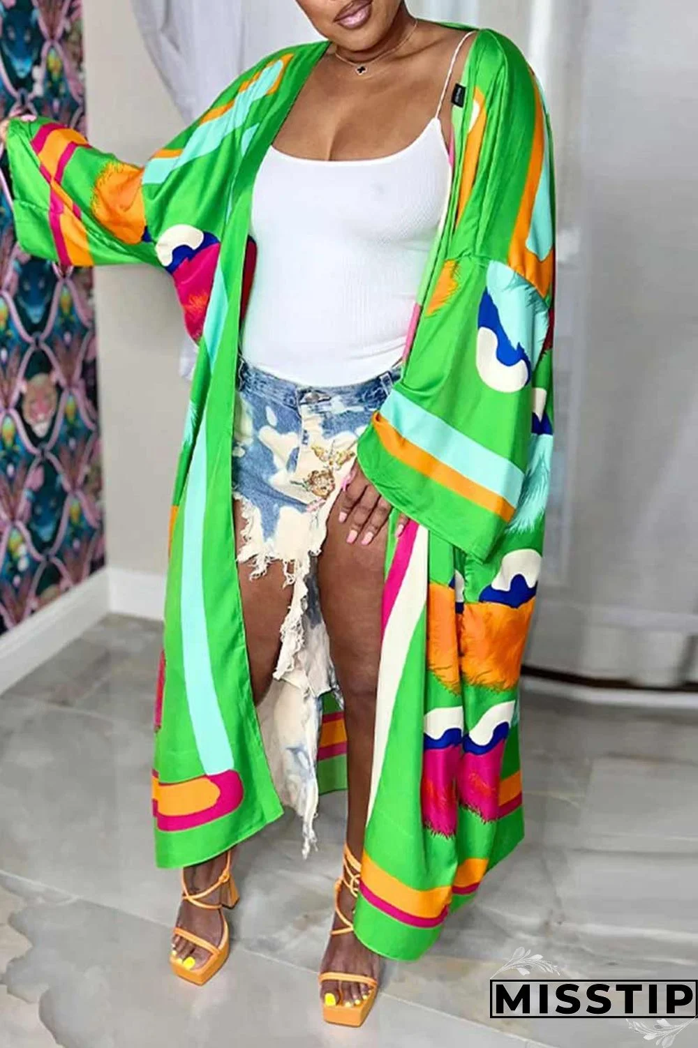 Red Fashion Casual Print Patchwork Outerwear(Without Belt)