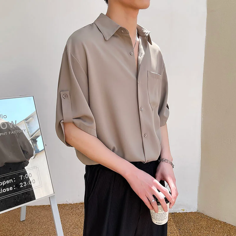 Inongge Summer New Korean Fashion Ice Silk Short Sleeve Shirt Men Half-sleeved Lapel Solid Color Casual High Quality Shirts for Men