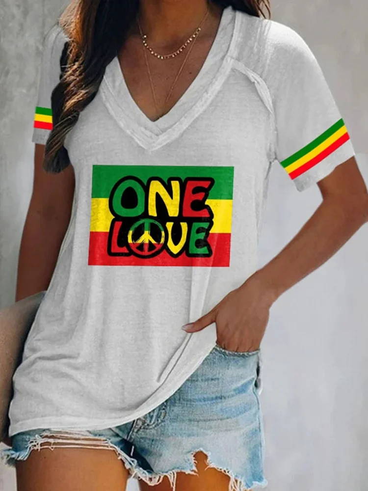One Love Peace Printed Casual T Shirt
