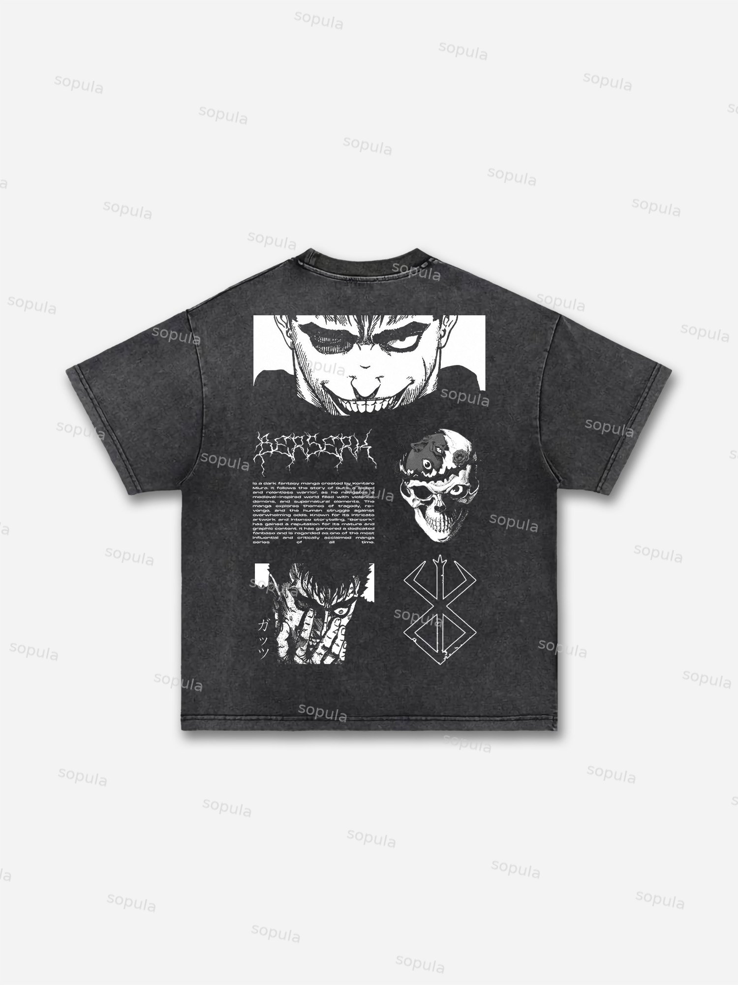 Berserk Manga Graphic Acid Wash T-shirt - SOPULA