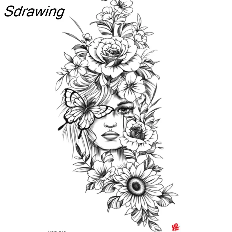Sdrawing Waterproof Lasting Temporary Tattoo Flower Arm Tattoo Stickers Dark Hot Girl Snake Tiger Lion Fake Tattoo for Women Gifts 328-0