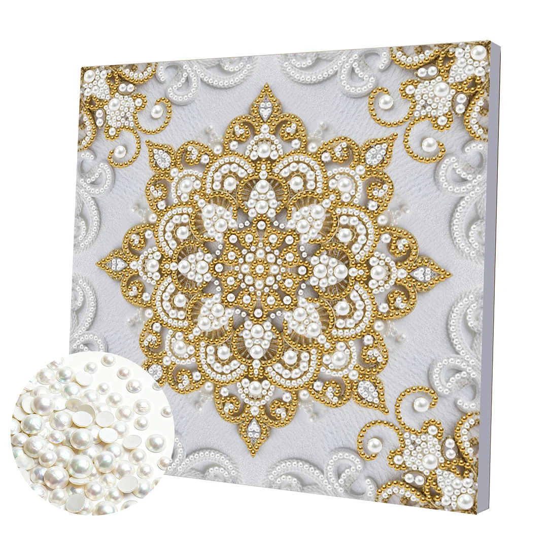 Square Mandala DIY Pearl Diamond Art Kit for Adult Home Decor 25x25cm With Frame