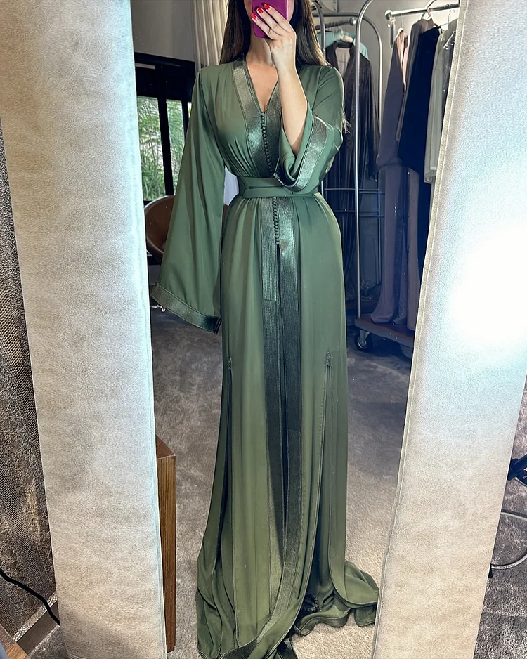 Women's V-neck slit Moroccan Dress
