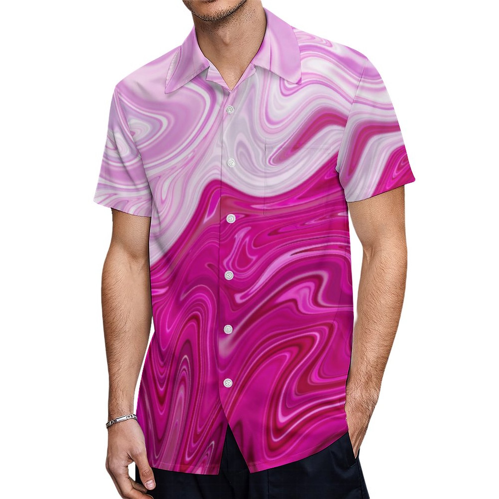 Elegant Modern Abstract Pink Liquid Marble Artwork Hawaiian Shirt Mens Button Down Tropical Hawaii Beach Shirts