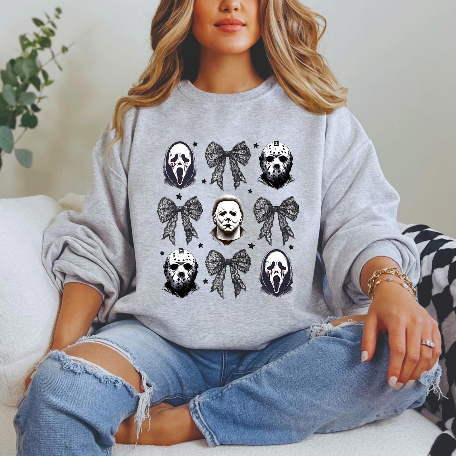 Loveyoufancy Halloween Coquette Bow Horror Characters Shirt