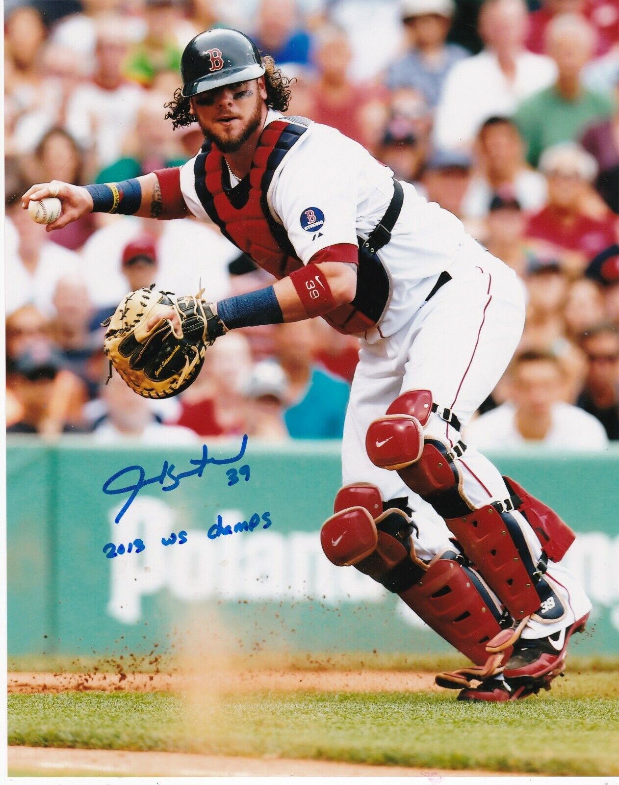 JARROD SALTALAMACCHIA BOSTON RED SOX 2013 WS CHAMPS ACTION SIGNED 8x10