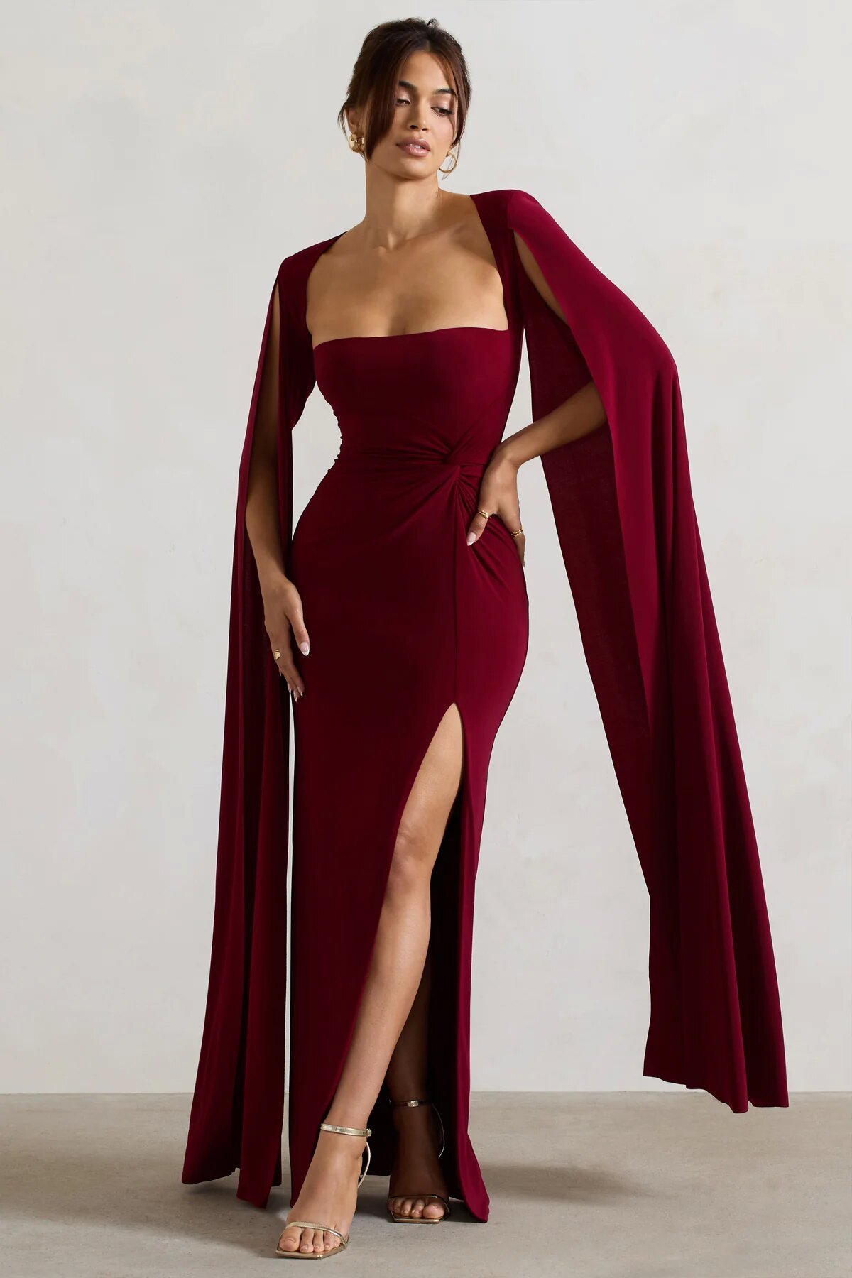 WB_HR_CL134865037-ClarettaBerrySquareNeckTwistedMaxiDressWithCapeSleeves2_1200x.jpg Elegant Bodycon High Slit Long Sleeved Shawl Women Dress Elasticity Tight Sexy Party Club Evening Dress Female Vestido