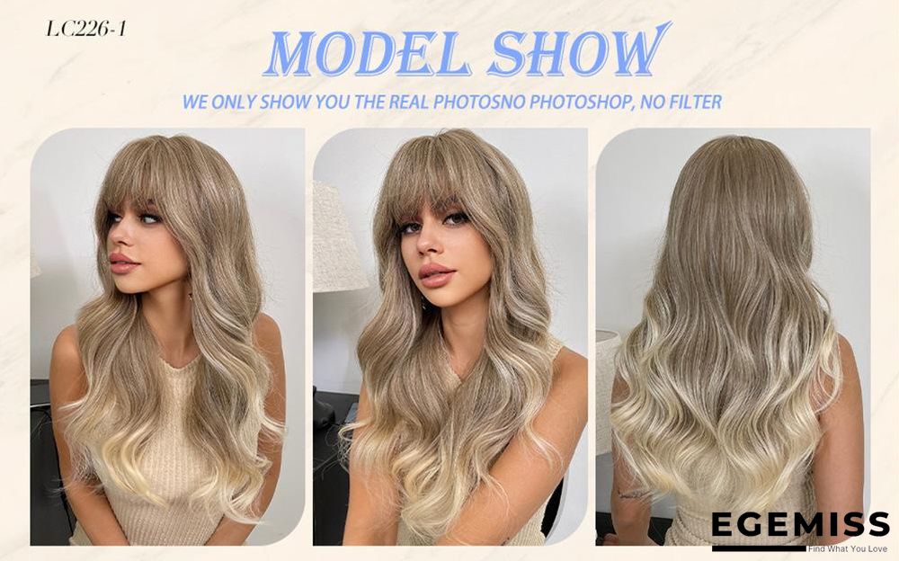 Long Brown Wigs with Bangs  Wave Synthetic Wigs for  Women | EGEMISS
