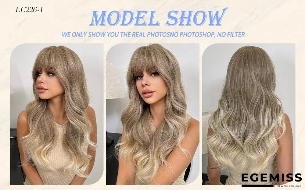 Long Brown Wigs with Bangs  Wave Synthetic Wigs for  Women | EGEMISS
