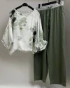 Women's Floral Print Cotton And Linen Casual Twopiece Set