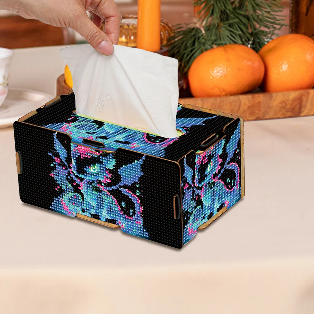 Dragon 5D DIY Diamond Painting Handmade Tissue Holder Wooden Tissue Box Craft