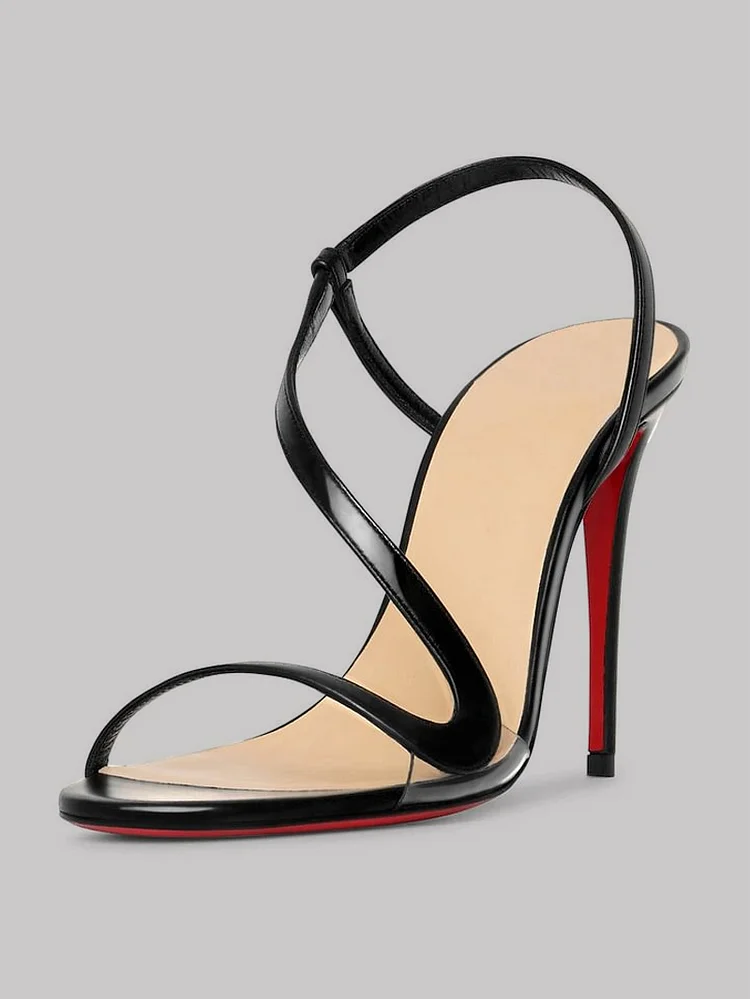 100mm Women's Open Toe Sandals Stiletto Red Bottom Spotlight Wavy Straps High Heels Ankle Strap Shoes