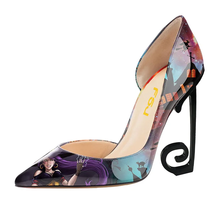 Multi-Color Floral Heels Stiletto Heel Witch Pumps for Halloween |FSJ Shoes