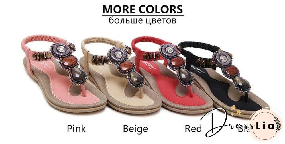 Women Hot Open Toe Flat Summer Sandals String Bead Ethnic Sandals