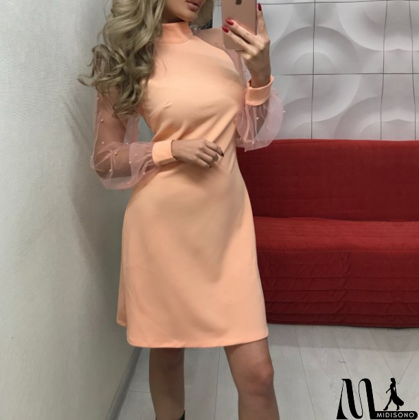 MidiSono - Long Sleeve Slim High-Necked Hip Dress