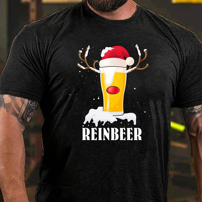 Reinbeer Xmas Beer Deer With Christmas Hat T-shirt ctolen