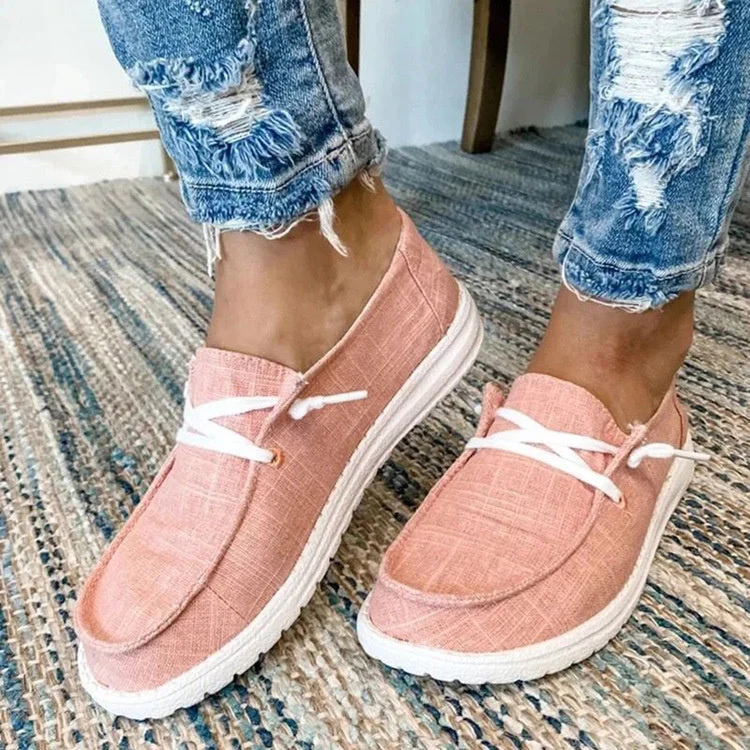 Women plus size clothing Women's Solid Color Shoelaces Round Toe Flat Heel Casual Flats-Nordswear