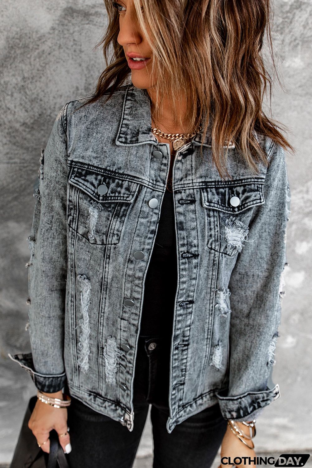 Gray Distressed Jean Jacket