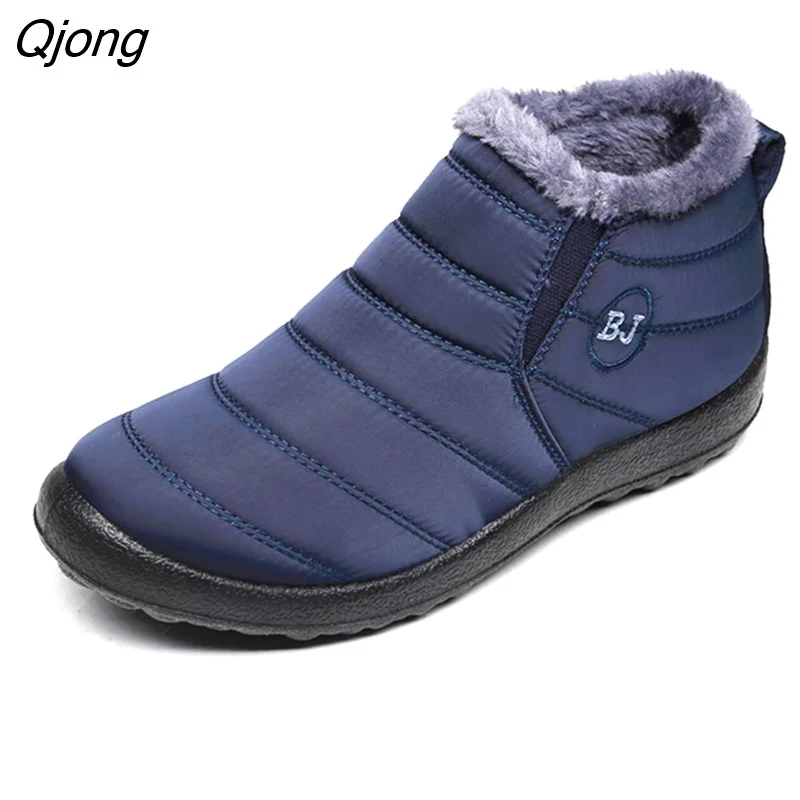 Qjong Men Boots Winter Plus Size Men Shoes Warm Fur Snow Boots Plush Inside Shoes Black Winter Boots For Men Waterproof Mans footwear