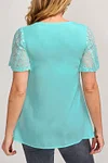 Plus Size Lace Stitching V Neck Solid Blouses