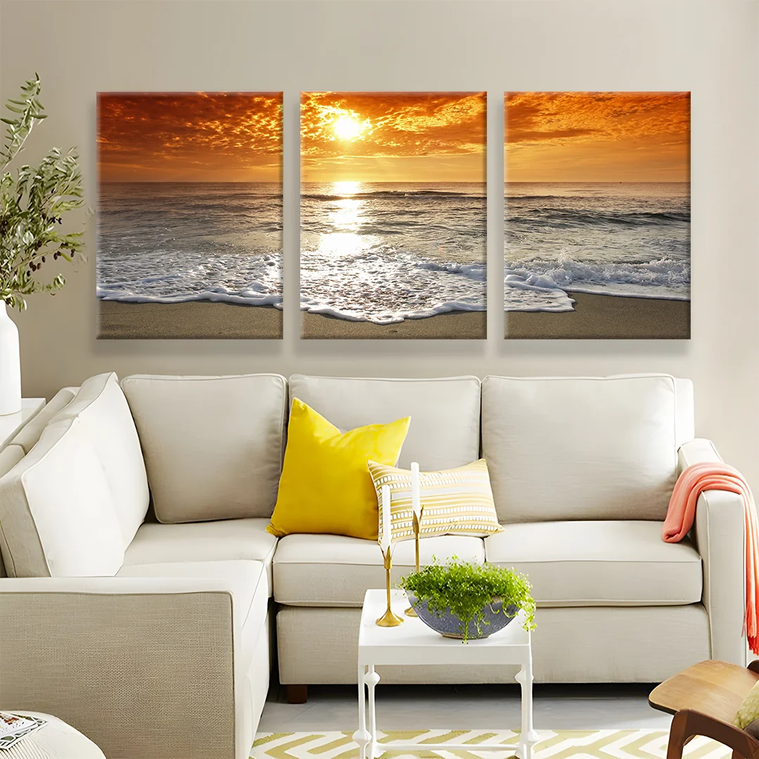 Fire Clouds on the Beach Canvas Wall Art