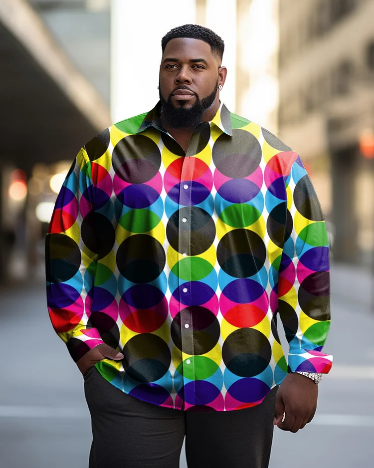 Men's Casual Plus Size Color Matching Polka Dot Long Sleeve Lapel Shirt