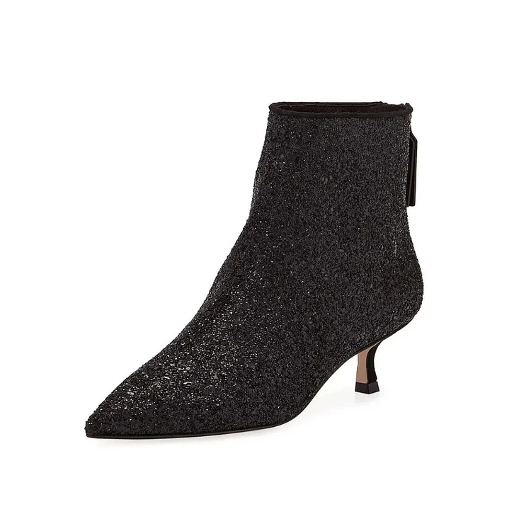 Black Glitter Kitten Heel Ankle Boots |FSJ Shoes