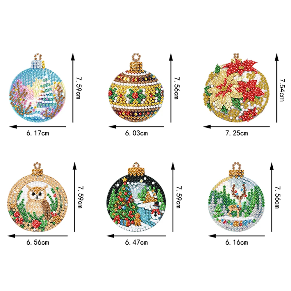 6pcs Xmas Balls 2D Flat DIY Diamond Painting Art Pendant Wall Door Decoration