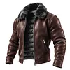 Men's Outdoor Cycling Vintage Brown Leather Jacket With Fur Collar by Inlyline