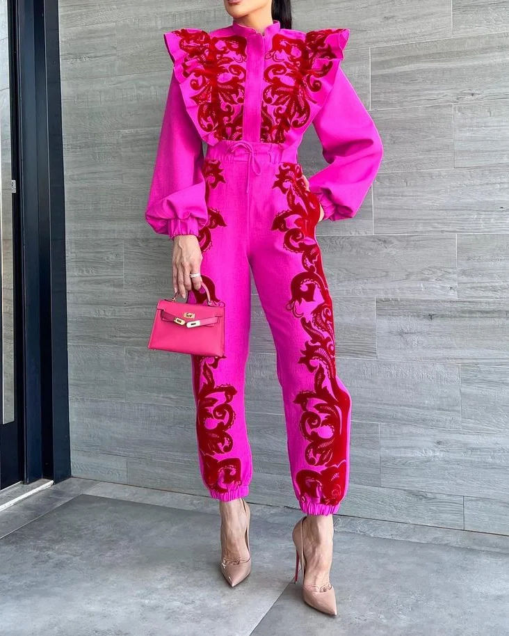 printed long sleeve two piece suit