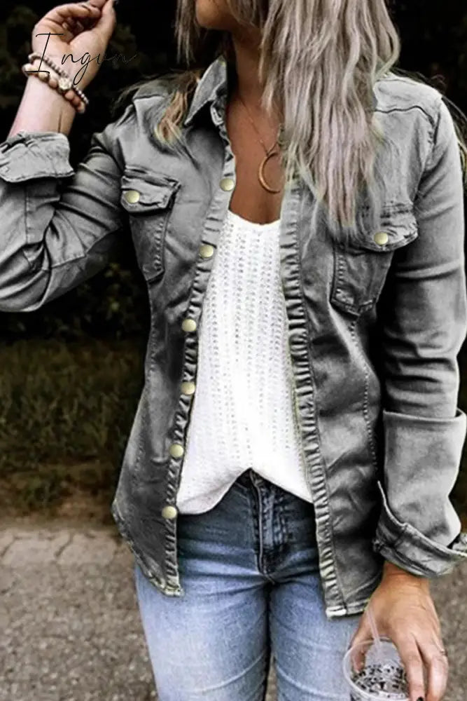 Ingvn - Fashion Long Sleeve Regular Outerwear(4 Colors) Black / S Denim/Denim Jacket