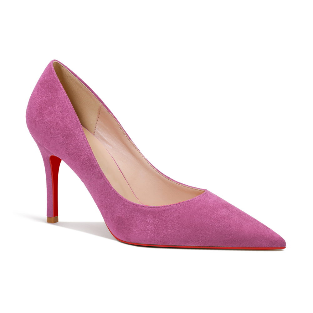 90mm Women's Middle Heels Pointed Toe Red Bottom Pumps-MERUMOTE