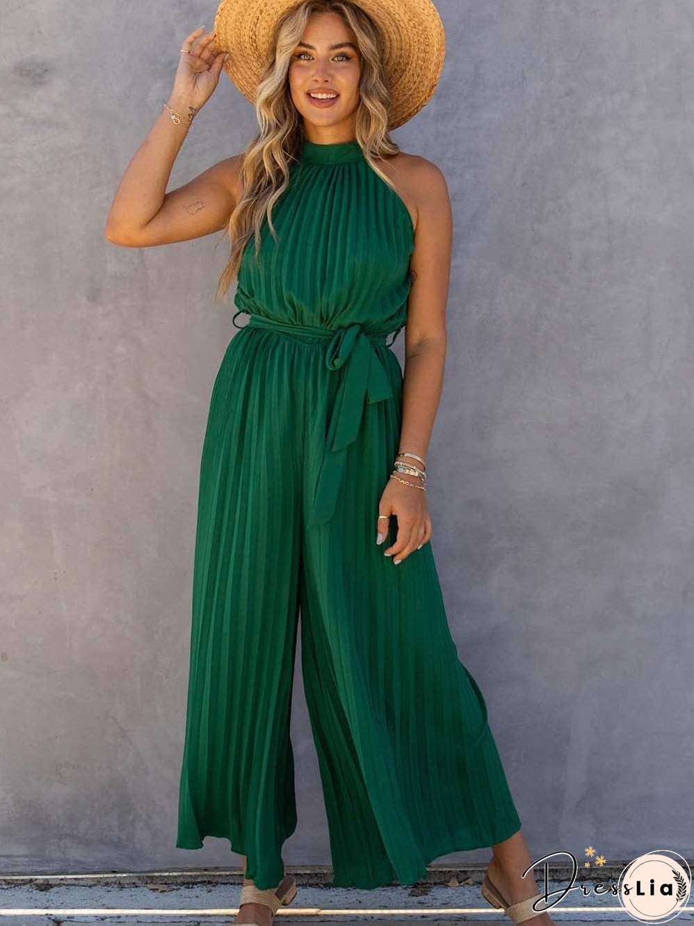 Emerald Green Pleated Jumpsuit