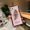 2023 Luxury Diamond Gem Peacock Feather Square Case For iPhone