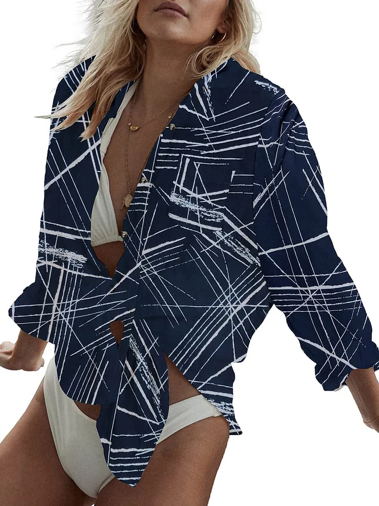 Summer Women Swimsuit Cover up Long Sleeve Beach Swim Cover Ups for Women Button down Collar Bikini Bathing Suit Cover up Beach Shirt