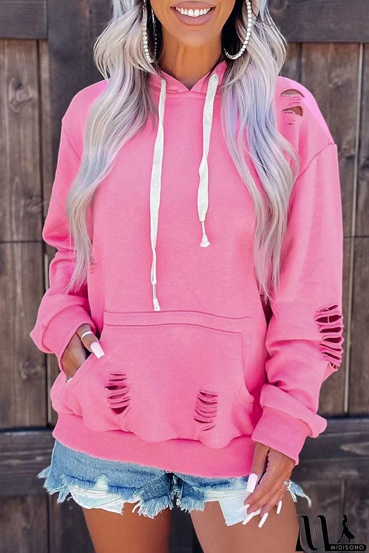 Shabby Distressed Drawstring Hoodie