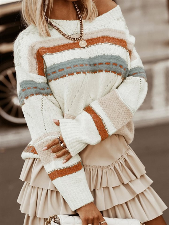 Casual Striped Multicolor Pullover Sweater | EGEMISS