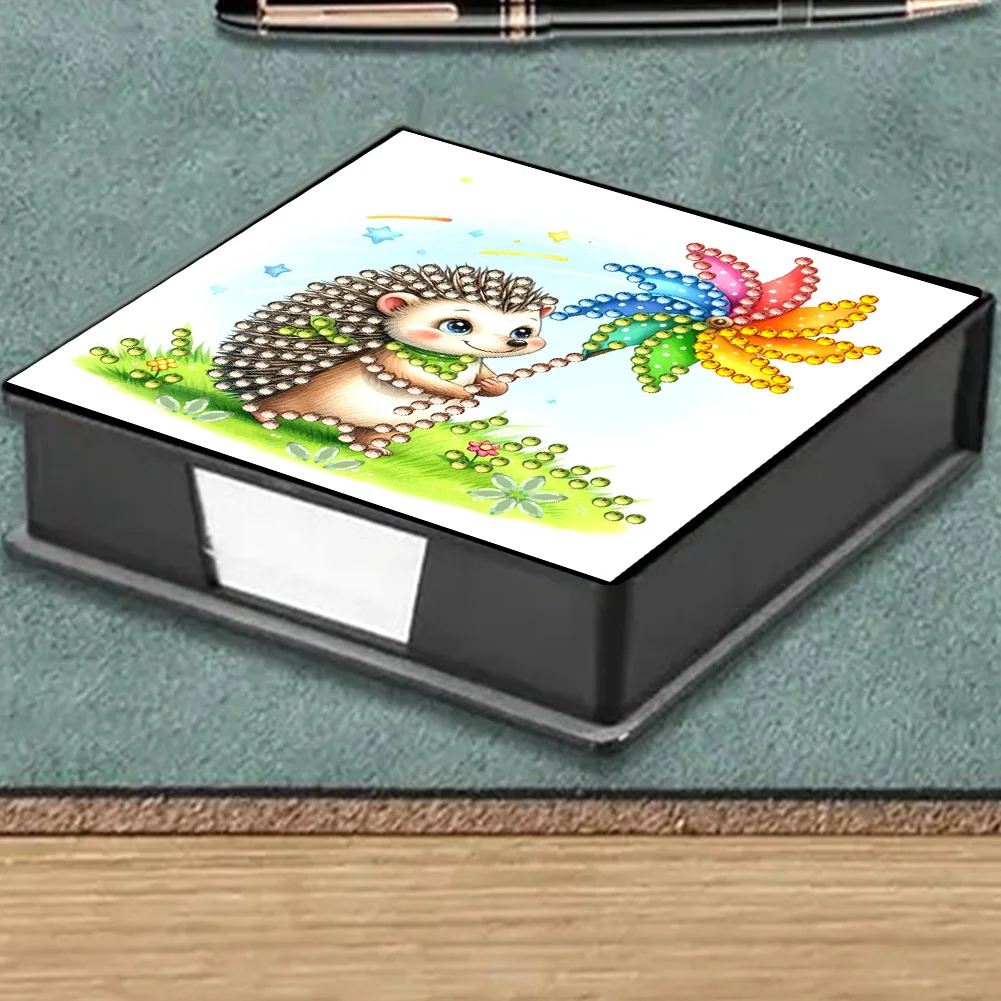 PU Hedgehog Diamond Painting Notecard Box with Papers for DIY Art Craft