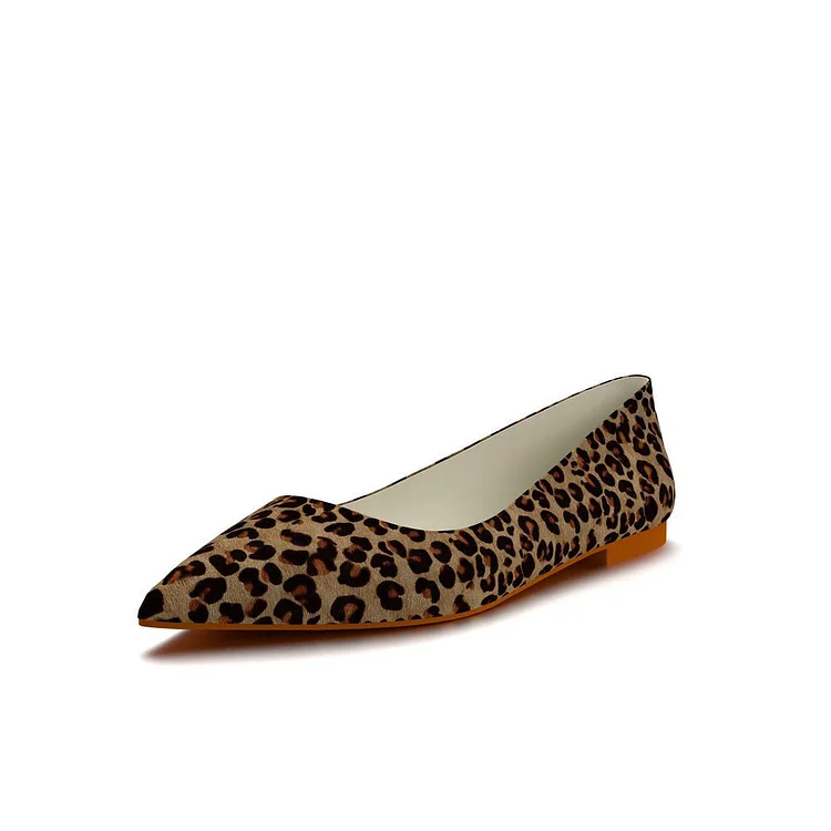 Brown Leopard Print Flats Pointed Toe Suede Vegan Shoes US Size 3-15 |FSJ Shoes