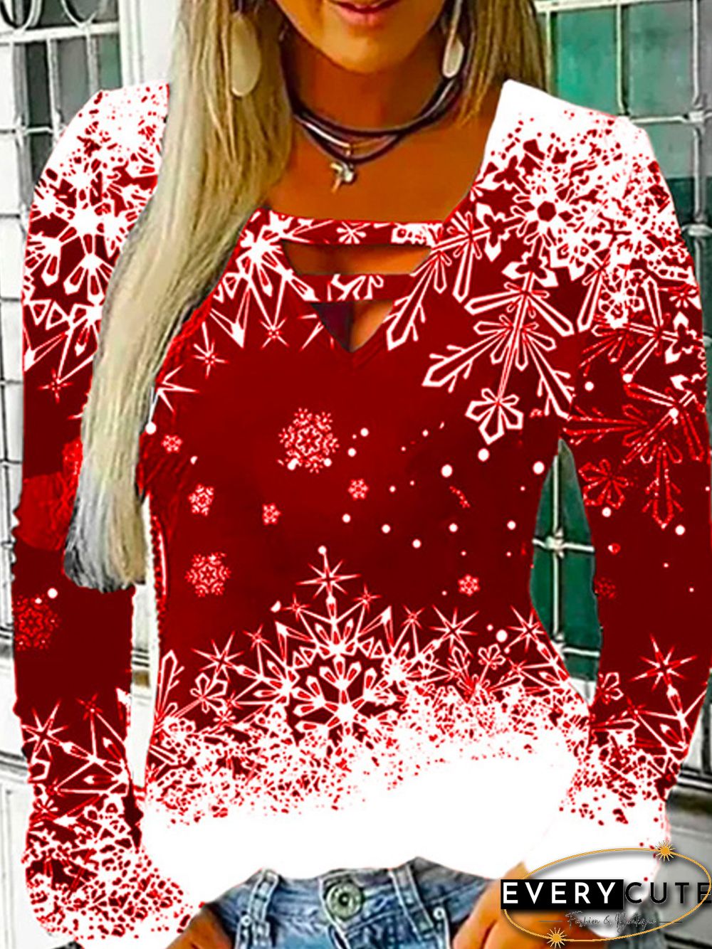 V Neck Cotton Blends T-shirt