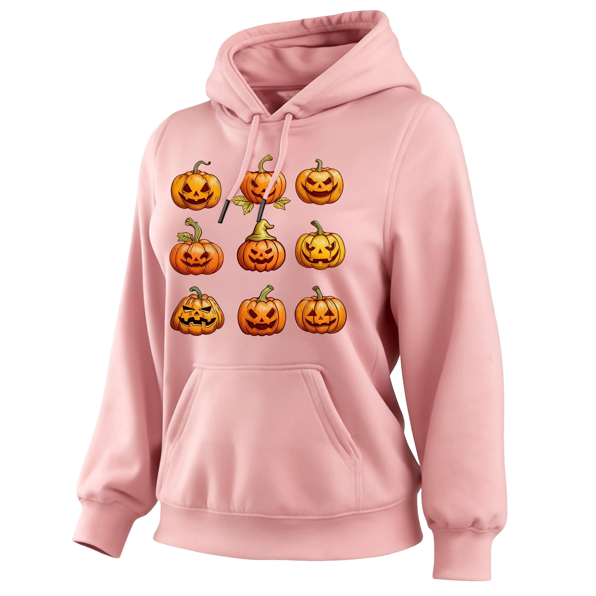 Women's Vintage Halloween Pumpkin Print Pocket Long-Sleeve Hoodie