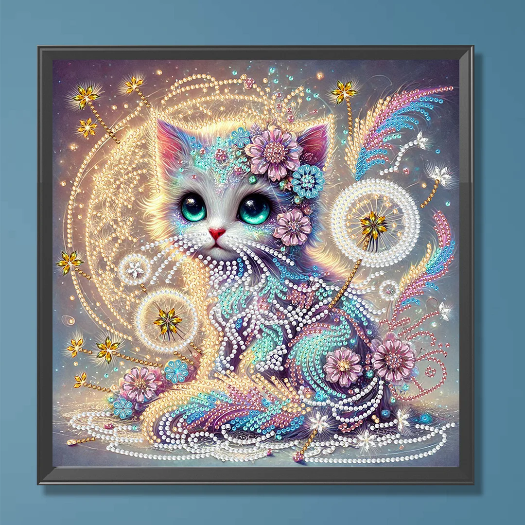 Dandelion Cat - Partial Special Shaped Drill Diamond Painting Kits (Canvas|30*30cm)