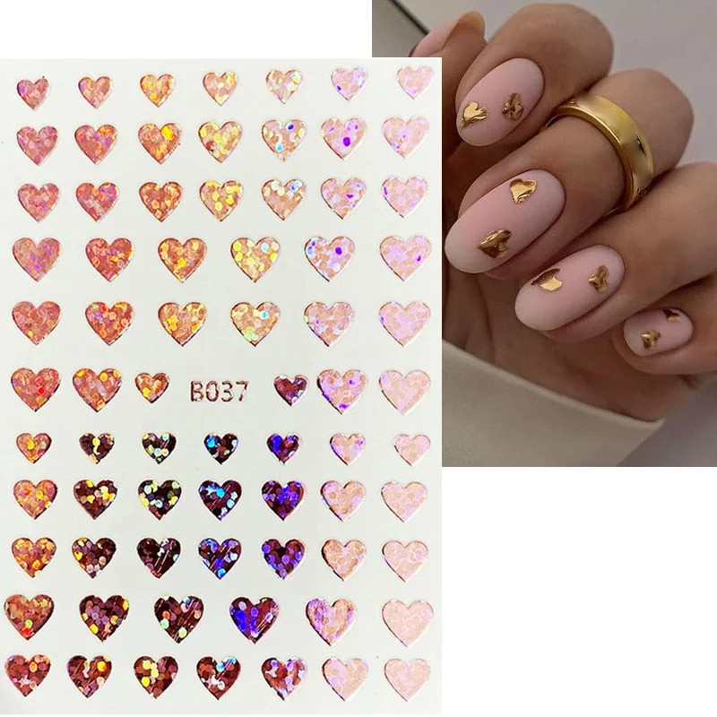 1PC 3D Nail Stickers Red Heart Love Self-Adhesive Slider Nail Art Decorations Valentine's Day Decals Manicure Accessories Tool-Nail Inspo