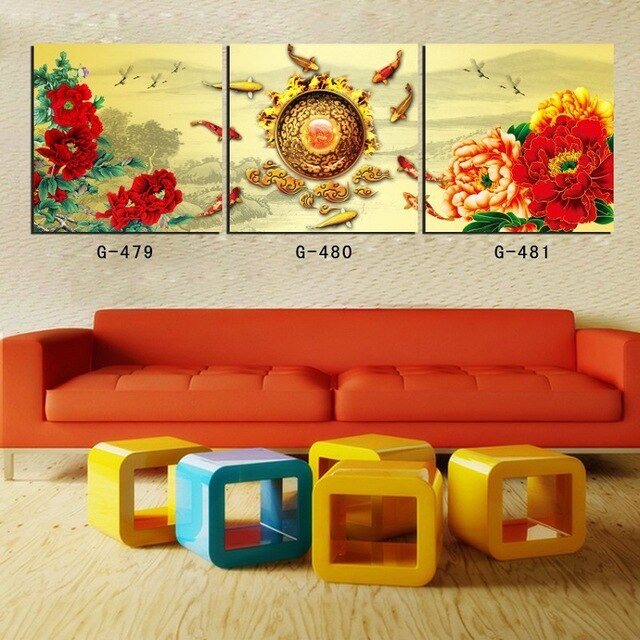 CLSTROSE New Year Fish Wall Art Fashion Home Decoration 3 Pcs Canvas Large Decor Living Room Painting Cuadros Decoracion