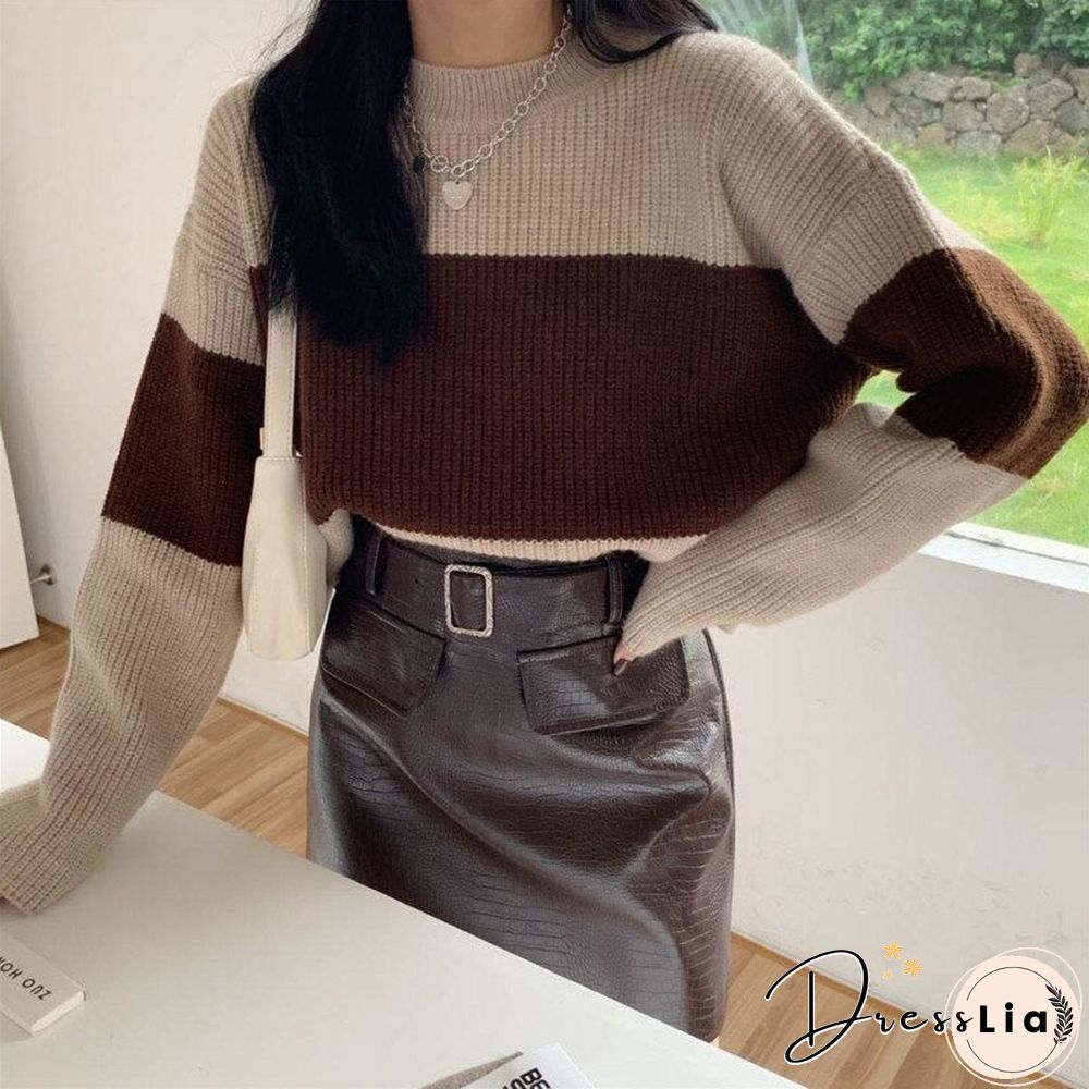 elegant striped patchwork women's sweater fashion spring outgoing sweater knitted skin-friendly sweater new arrivals tops