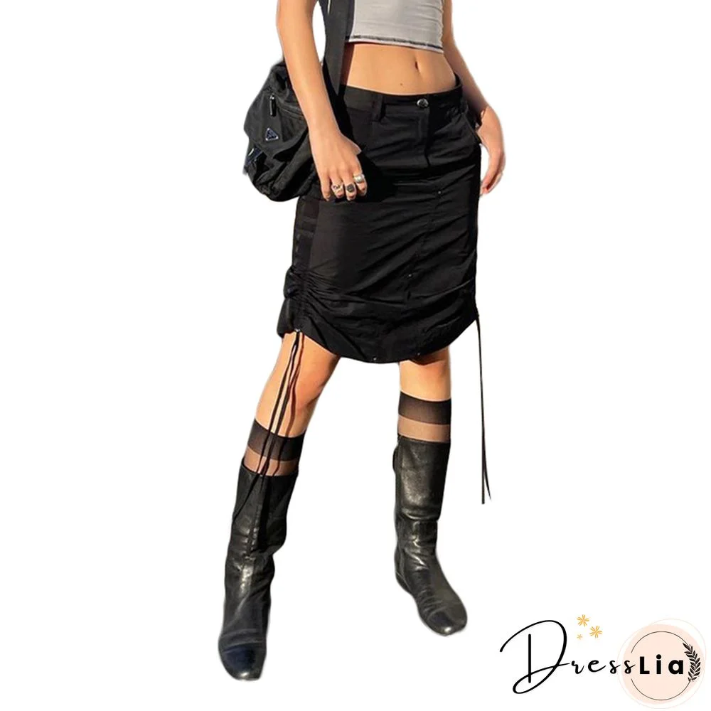 Cargo Skirt Women Low Waist Side Drawstring Harajuku Skirts Y2k Aesthetic E Girl Punk Gothic Skirt Streetwear