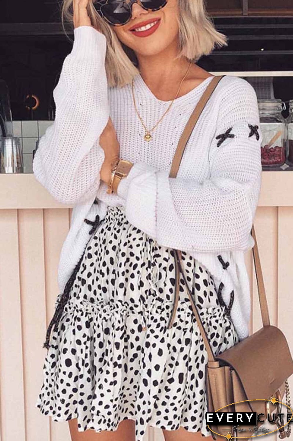 Solid Color V-Neck Loose Knit Sweater